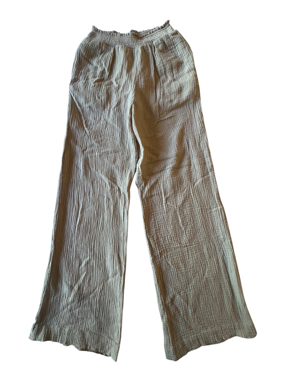 NIA 100% Cotton Lightweight Gauze Wide-Leg Pants in Beige Size XS Beachy Boho